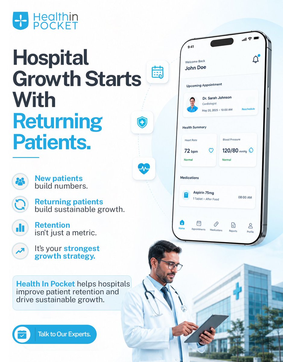 HealthIn_Pocket's tweet photo. Hospital growth isn't just about attracting new https://t.co/Ae14vVnmNP's about giving them a reason to https://t.co/1xft01hnfo In Pocket helps hospitals strengthen patient relationships and improve long-term retention.

 https://t.co/VVqxiM8K6M

#HealthInPocket #PatientRetention https://t.co/nHOQwtTEHg