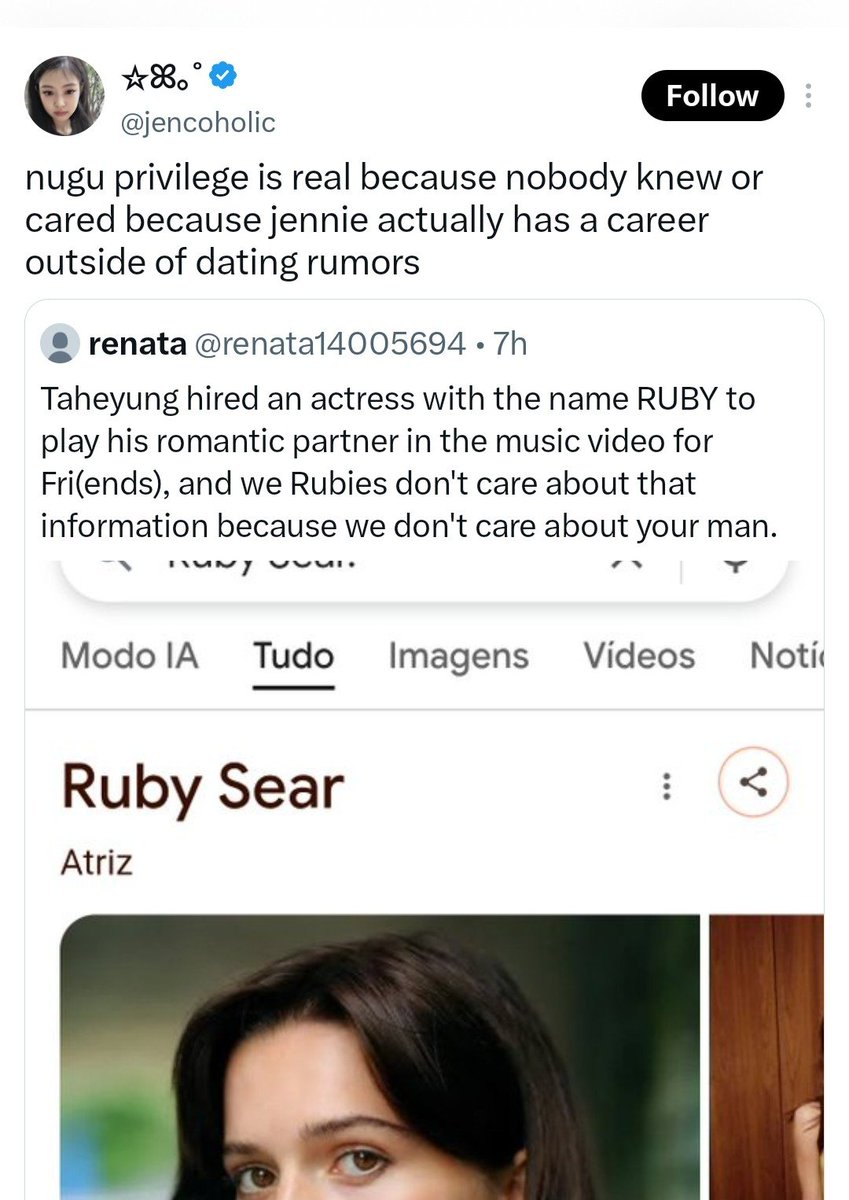 TetesanVsz's tweet photo. 1) seoul cycle's name is NAWT ruby or sear
2) kths were focusing on tae's music and didn't drag other nugus when the mv was released because well others are irrelevant 
3) the only career seoul cycle has is recycling her dating rumors over and over and over again
4) free taehyung https://t.co/GP25HSvD3J