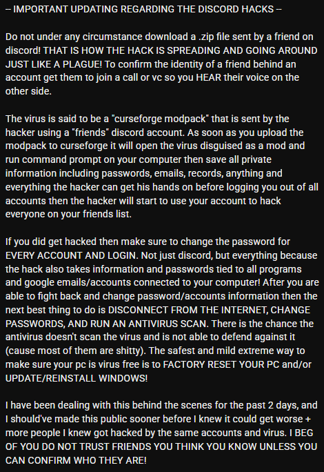 StayFrostiee's tweet photo. Hoping this Helps with the Current Discord Virus that's going around and Hacking accounts! Best thing to do is spread this information and decrease the chance of being Hacked! AND PLZ ENABLE 2FA! https://t.co/j5iHcFbfe3