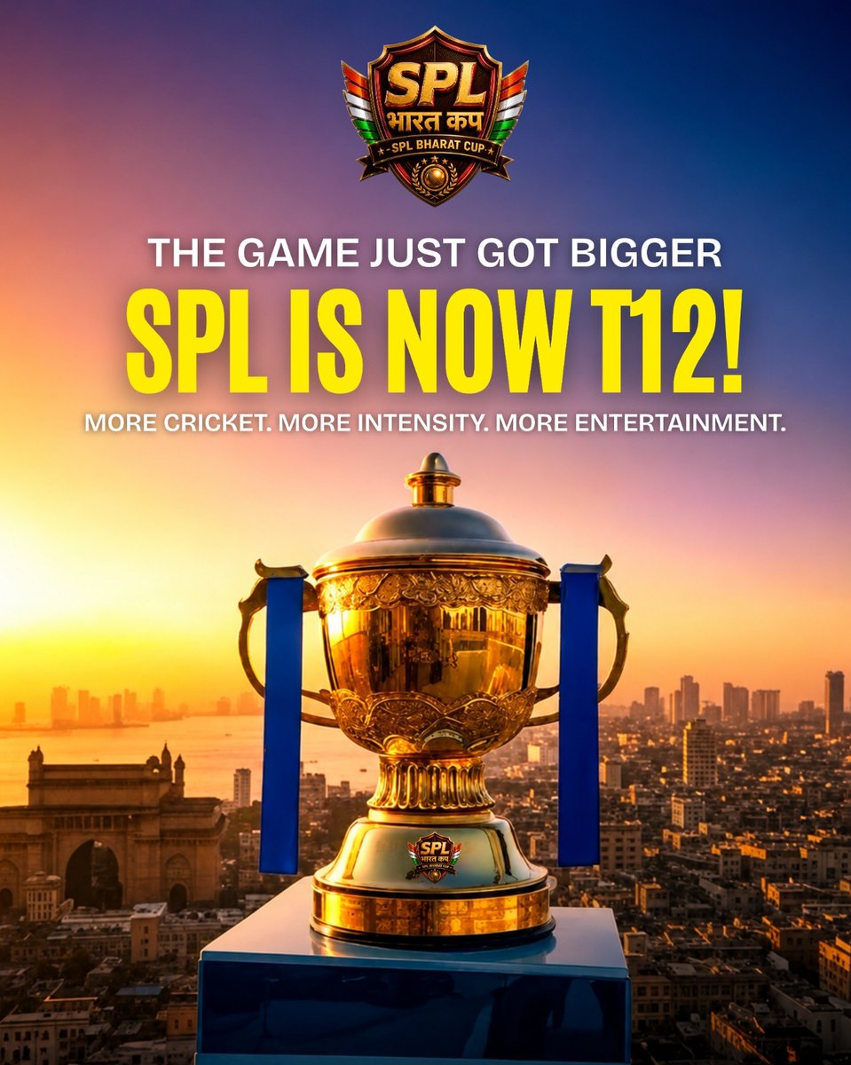 splbharatcup's tweet photo. 🏆 BIG NEWS! THE GAME JUST GOT BIGGER! 🔥

Cricket fans, get ready for an exciting new era!

SPL Bharat Cup is now officially a T12 Cricket League! 🏏

#SPLBharatCup #SPLSeason2 #ComingSoon #CricketLeague #staytuned https://t.co/x1BV2BqZRq