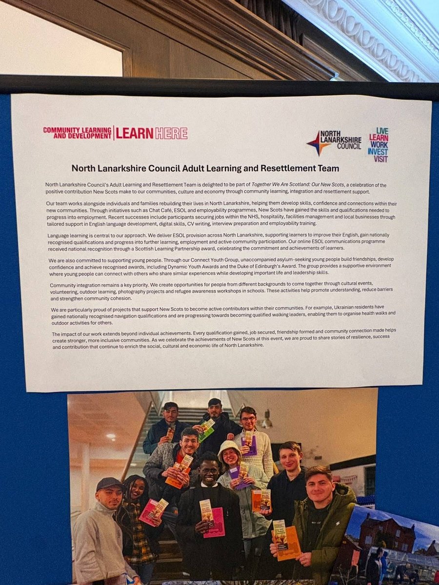 NLCAdultLearn's tweet photo. We support the NL Arts Realities Project, helping address health inequalities experienced by New Scots. Through ESOL, learners gain language skills & confidence to access healthcare, communicate effectively & connect with their communities.
#BecauseOfCLD #AdultLearningMatters https://t.co/janfH5XVTu