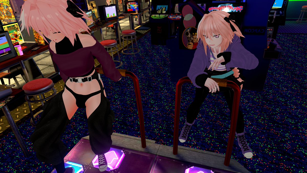 Vixen_RouxVR's tweet photo. Chaldea summoned two of us, so technically... one of us is doing the chores while we're both at the arcade, right? Don't tell Master! 🤫
Hanging with @Emerald_Afia 
#Astolfo #アストルフォ #Fate #FGO #FateApocrypha https://t.co/LZrjdVYQ4h