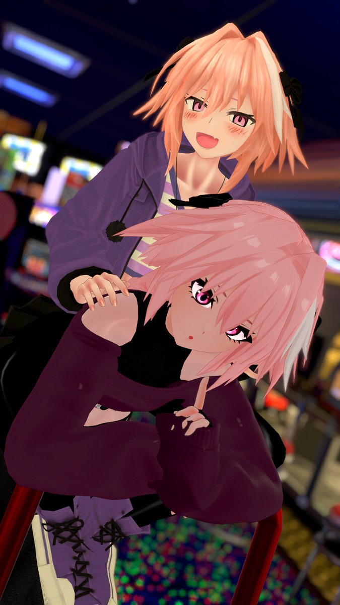 Vixen_RouxVR's tweet photo. Chaldea summoned two of us, so technically... one of us is doing the chores while we're both at the arcade, right? Don't tell Master! 🤫
Hanging with @Emerald_Afia 
#Astolfo #アストルフォ #Fate #FGO #FateApocrypha https://t.co/LZrjdVYQ4h