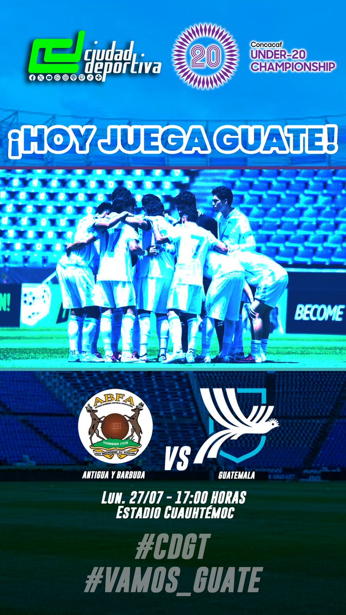 CdDeportiva_gt's tweet photo. ¡💪🏼🇬🇹 SEGUNDA FECHA EN EL PREMUNDIAL PARA LA SELE SUB-20 🏆! 

▶️ Premindial de CONCACAF
🗓️ Lunes 27 de julio 2026
🏟️ Cuauhtémoc
📍 Puebla, México 🇲🇽 

Antigua y Barbuda 🇦🇬 🆚️ 🇬🇹 Guatemala 

#CDGT #VamosGuate https://t.co/wo6RqwQaqf