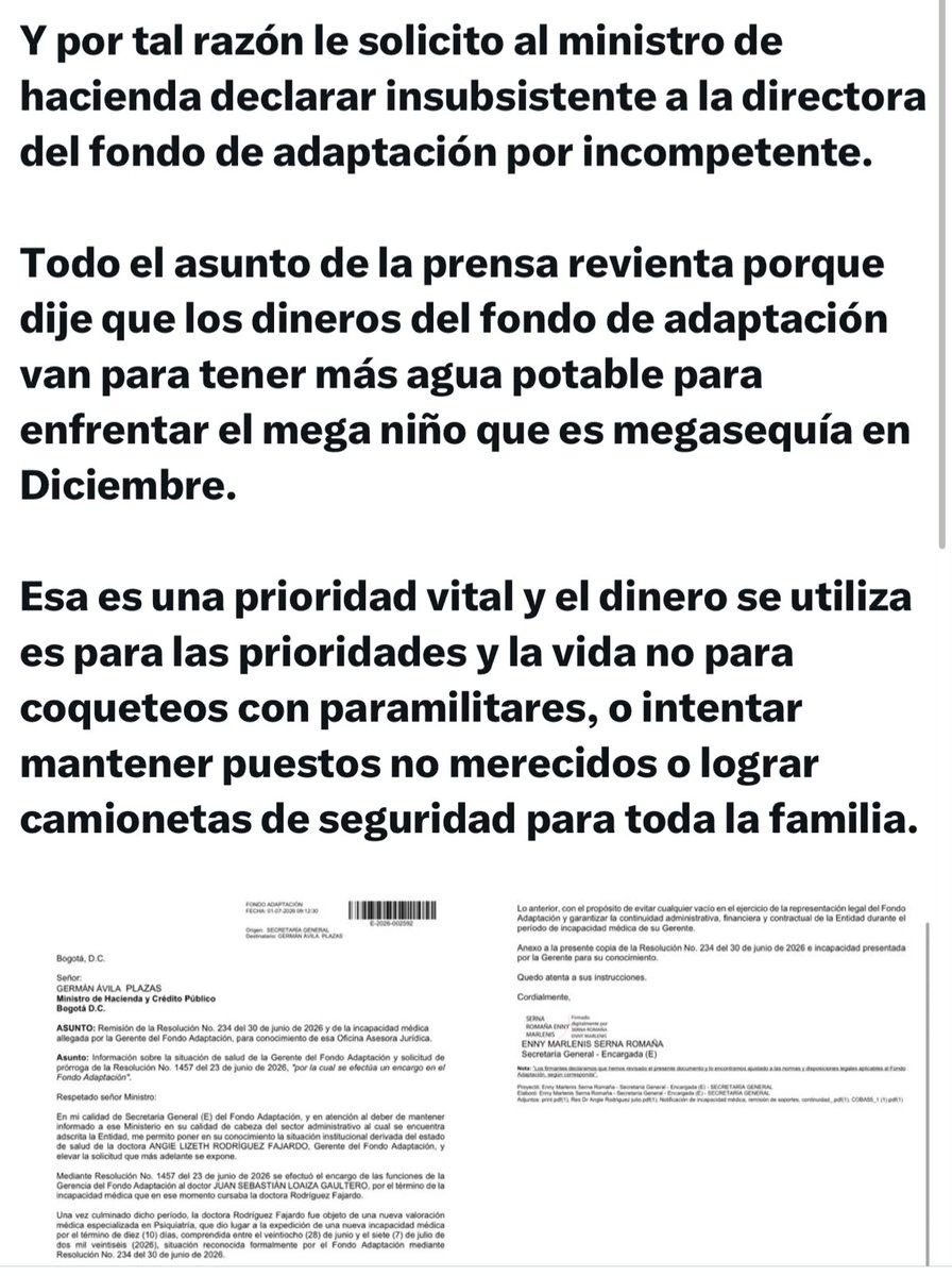 lafm's tweet photo. ⭕️ El presidente Gustavo Petro solicitó al ministro de Hacienda declarar insubsistente a Angie Rodríguez como directora del Fondo Adaptación, luego de la entrevista que concedió a Noticias RCN en la que denunció presuntos hechos de corrupción en el Gobierno. https://t.co/THfdsQptYN