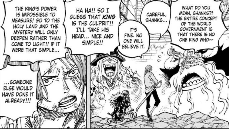 WorstGenHQ's tweet photo. #ONEPIECE1189 
This statement by Shanks is hugely significant. 

This is the same guy who saw Roger and Whitebeard fight, who battled Mihawk and Teach himself, and who witnessed Haki at the highest level yet, according to him, no one even comes close to Imu's power level. https://t.co/9iHrIVzUqZ
