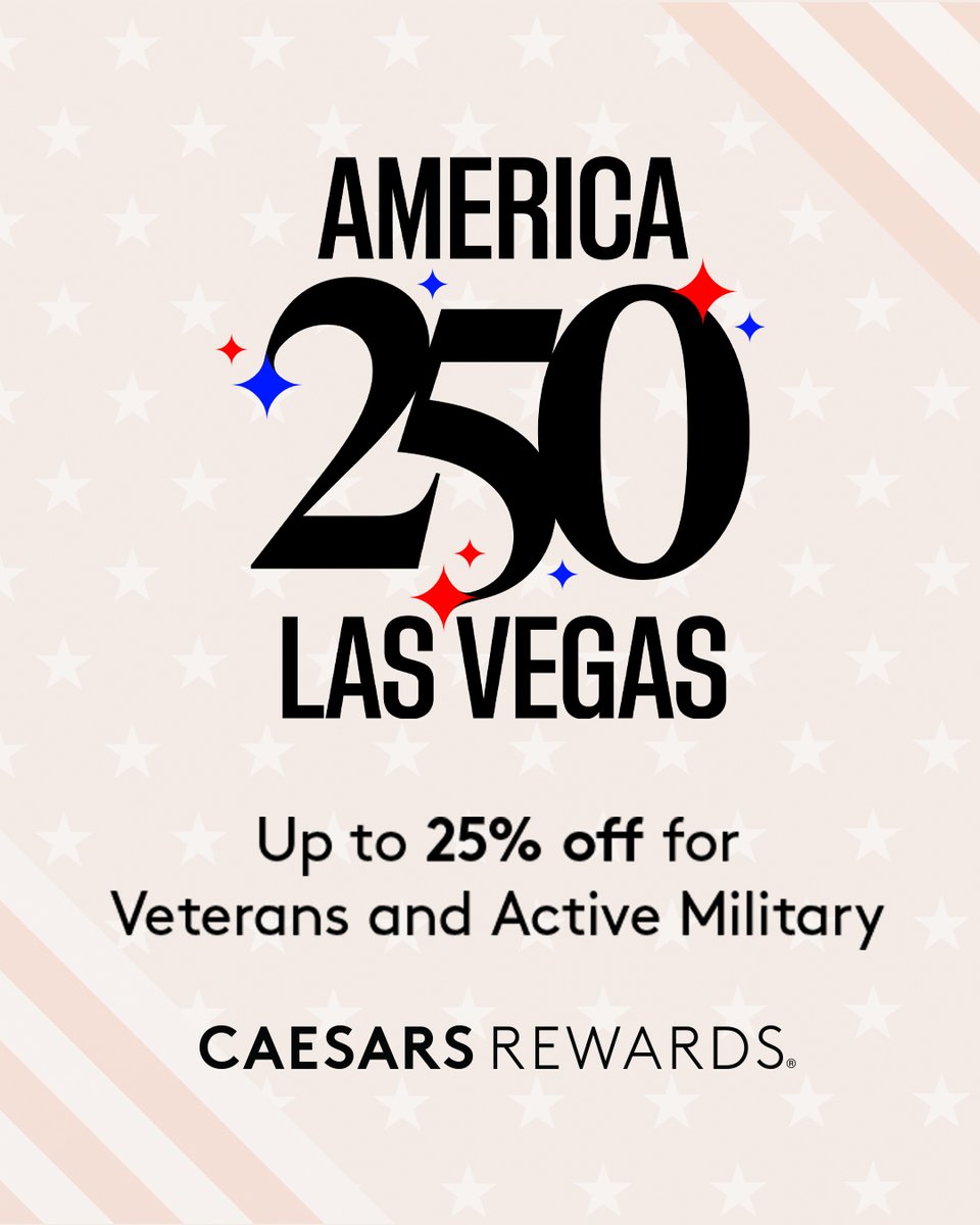 TheLINQ's tweet photo. America's 250th celebration continues. 🇺🇸 Active military and veterans can save up to 25% on stays at The LINQ. Book now and start planning your next Vegas getaway: https://t.co/drOpXJxJGd https://t.co/SinAW8O4D8