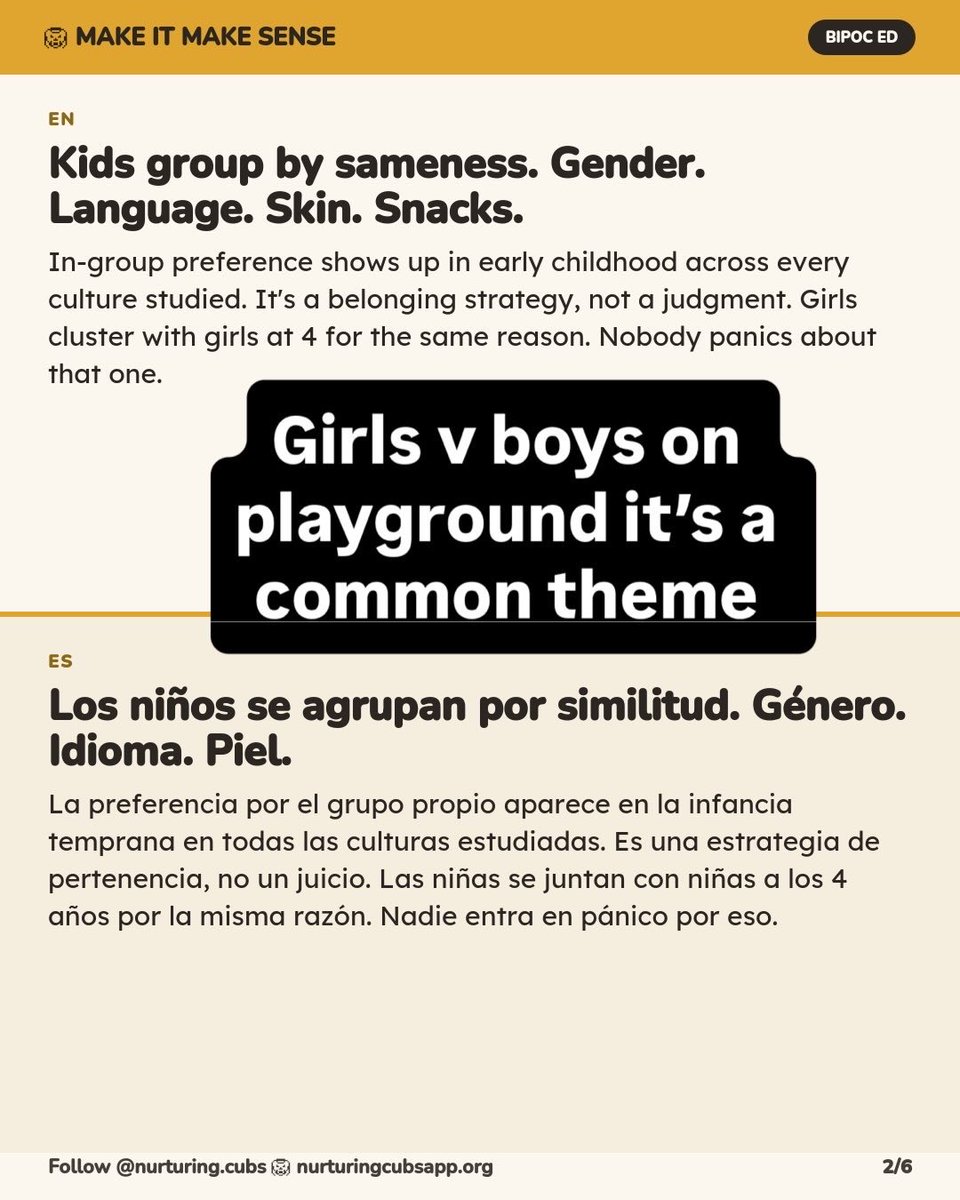ThinkPossibleMM's tweet photo. My kid was crying &amp; another. Black kid on the playground got to him first. That’s not a race story. That’s a belonging story. Kids sort by sameness — skin, gender, language, who likes dinosaurs—because belonging is the actual need.Steer where it points. Don’t shame the instinct. https://t.co/aICk7L6Im4