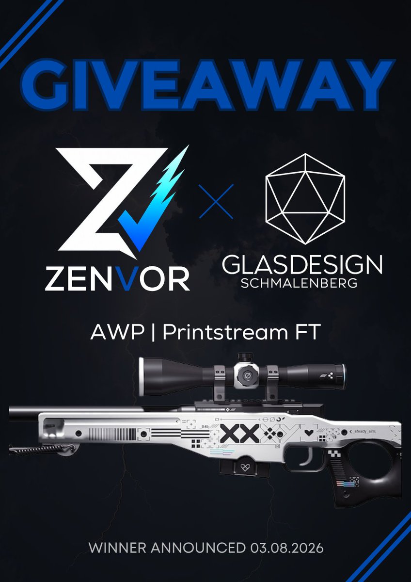 Zenvorgg's tweet photo. 🚨 GIVEAWAY ALERT 🚨 

Wir freuen uns, unsere Partnerschaft mit Glasdesign Schmalenberg bekanntzugeben! 
Zur Feier verlosen wir einen AWP Printstream.  

So nimmst du teil: 
Folge @Zenvorgg 
Reposte und like diesen Post 
Markiere zwei Freunde in den Kommentaren  

Den Gewinner losen wir am 03.08.26 aus und werden ihn dann über Twitter kontaktieren.  

Viel Glück an alle! 🍀
#UnitedAsZenvor #Giveaway
