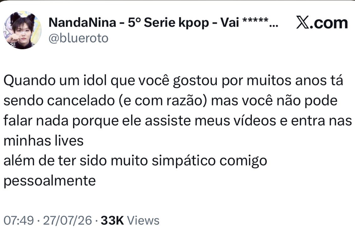 0707_zjh's tweet photo. voce apagou mas o print ta aqui viu @blueroto. sustenta as tuas gracinhas na internet, hipócrita do caralho. pra cancelar idol por xingar vc é boa ne, mas na hora do vamo ver fica caladinha pq o idol que te dá migalhas fez piada com abuso infantil ne. vc é nojenta, podre https://t.co/HvzTqPSYeG