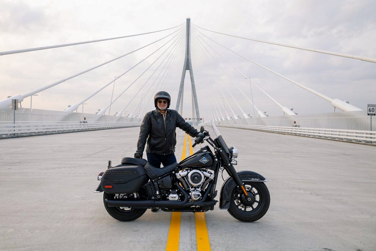 SenGaryPeters's tweet photo. As someone who has long fought to see the Gordie Howe Bridge completed, I was very proud to ride the first motorcycle across for the grand opening today. This bridge is a huge win for Michigan residents, workers, and businesses, and a boon for our state’s economy. https://t.co/M4NaK5rzVe