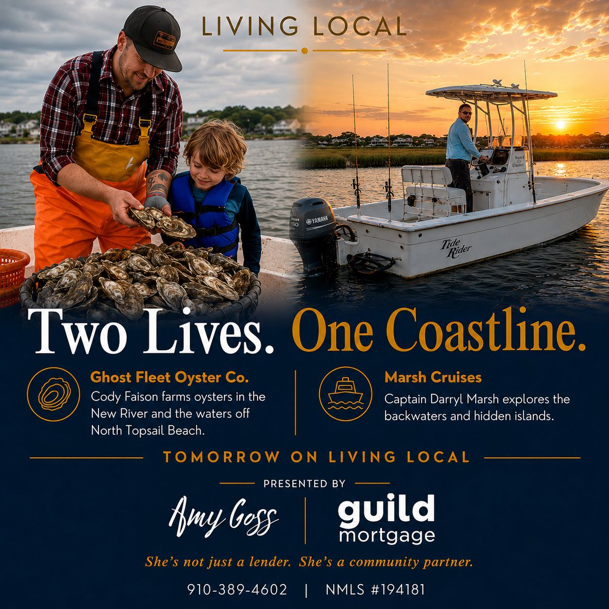 ManCaveMediaNC's tweet photo. Tomorrow, at 10am, on Living Local  

Cody Faison - Ghost Fleet Oyster Co. 
Captain Darryl Marsh - Marsh Cruises  

Two Lives
One Coastline  

Presented by Amy Goss | Guild   Mortgage https://t.co/N8tSl5rxzO