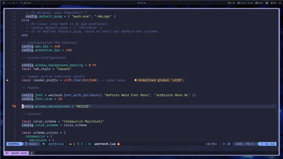 SoyITPro's tweet photo. ¿Qué terminal estoy usando?
#WezTerm
¿Por qué?
Es rápida y la puedo tener en Windows, MacOS y Linux. https://t.co/Kh9RuynpRN