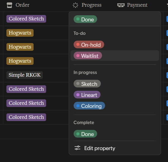 ReIN1324's tweet photo. to artist : 

kalau buka commission WAJIB membuat tracker progress/list slot untuk para client ya. wajib pake banget 🤌🤌

apapun itu yg gampang diliat oleh client, notion, spreadsheets, gdocs, trello, etc. jangan sampe diem-dieman nunggu ditanya klien maupun sebaliknya 〒▽〒

banyak yg sungkan nanya progress, mending kamu display aja sekalian + akan terlihat lebih professional!!

Ini contoh notion punyaku, contek aja kalo butuh okeh dan custom semau kamuh~