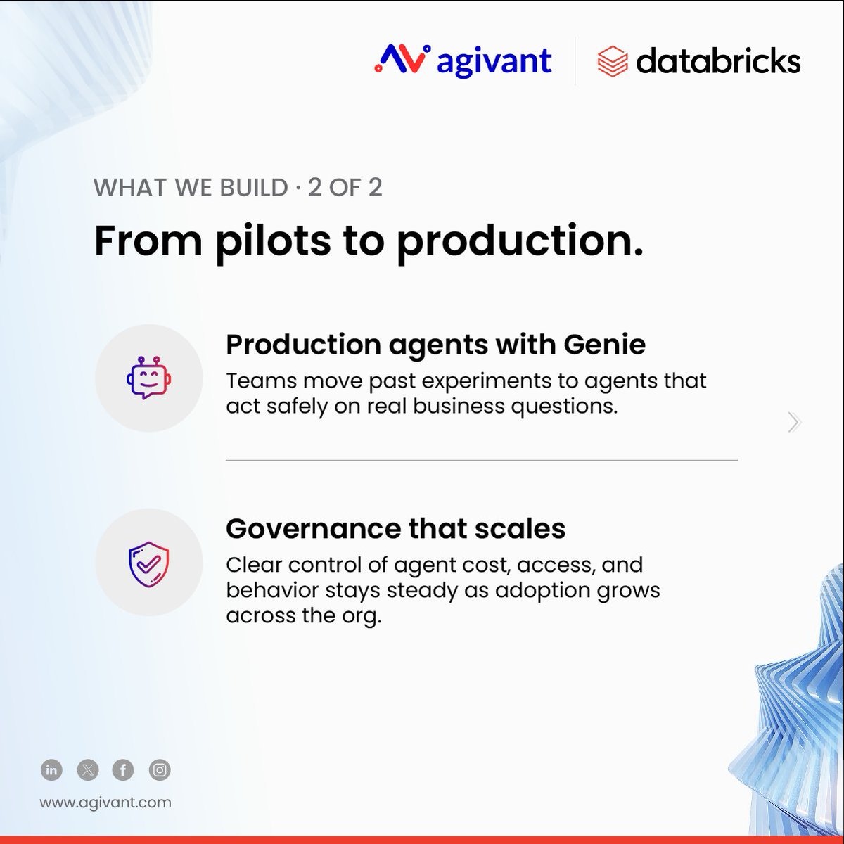 AgivantTech's tweet photo. Agivant Technologies is now a Databricks Bronze Partner.

The advantage now comes from context, the governed data, and business logic that make an answer trustworthy enough to act on.

Read the full announcement here: https://t.co/MneI8jNmOl

#databricks #partnership https://t.co/q1DVxkJYt9