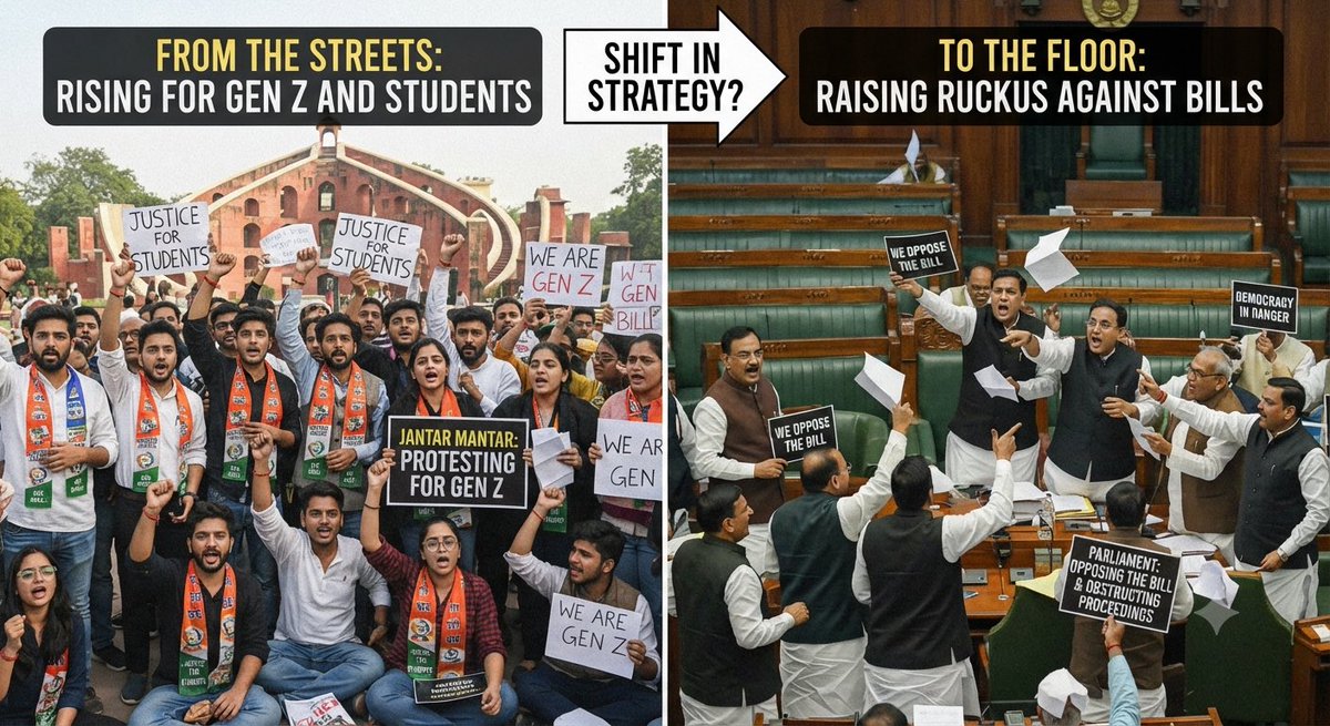 Ravisha09081's tweet photo. From the streets of Jantar Mantar raising slogans for students... to the floor of the Parliament raising ruckus against a bill.
The location has changed, but the opposition's script of obstruction remains the same. Is this truly for the people, or just for the headlines? #NEET https://t.co/H5Ityucuhn