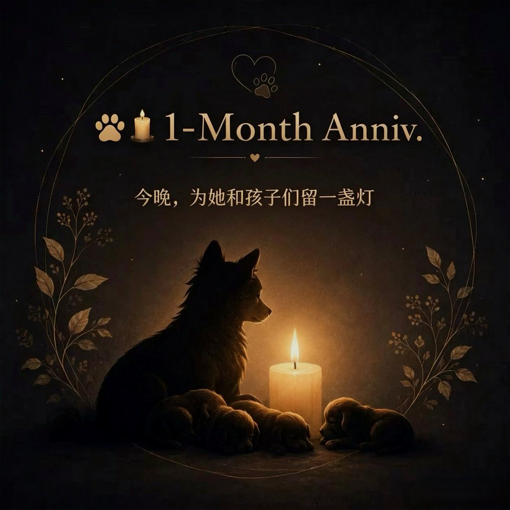 ZipeiJ000's tweet photo. 🐶🕯1-Month Anniv.
#今晚为她和孩子们留一盏灯 https://t.co/x70BRXueCt