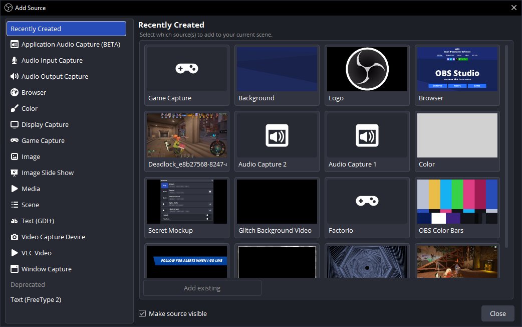 OBSProject's tweet photo. The new Add Source window includes previews for active sources and a Recently Created tab, making it easier than ever to set up new scenes or find that one video file you know you already added somewhere.

Preview updates are staggered and cached when possible for efficiency. https://t.co/VzU51AWABc