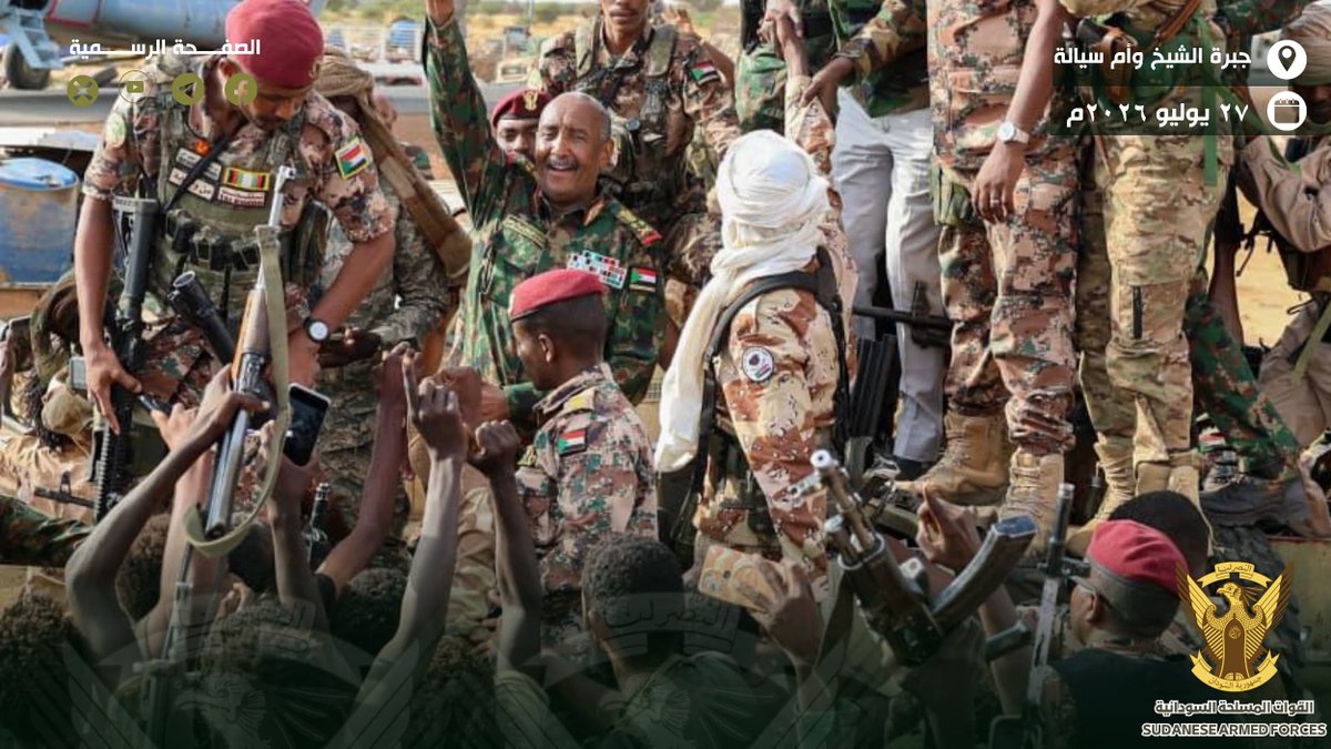 SudaneseAF's tweet photo. السيد رئيس مجلس السيادة القائد العام للقوات المسلحة السودانية ، الفريق أول الركن عبد الفتاح البرهان، يرافقه حاكم إقليم دارفور، ووالي شمال كردفان، وقائد قوات درع السودان، يتفقد القوات بالمواقع الأمامية في منطقتي أم سيالة وجبرة الشيخ بولاية شمال كردفان - ٢٧ يوليو ٢٠٢٦م. 
#صور 

#السودان  #القوات_المسلحة_السودانية
#الذكرى_ال٧٠_للاستقلال 
#غداً_نعود_حتماً_نعود
#حرب_الكرامة 
#RapidSupportIsTerroristMilitia