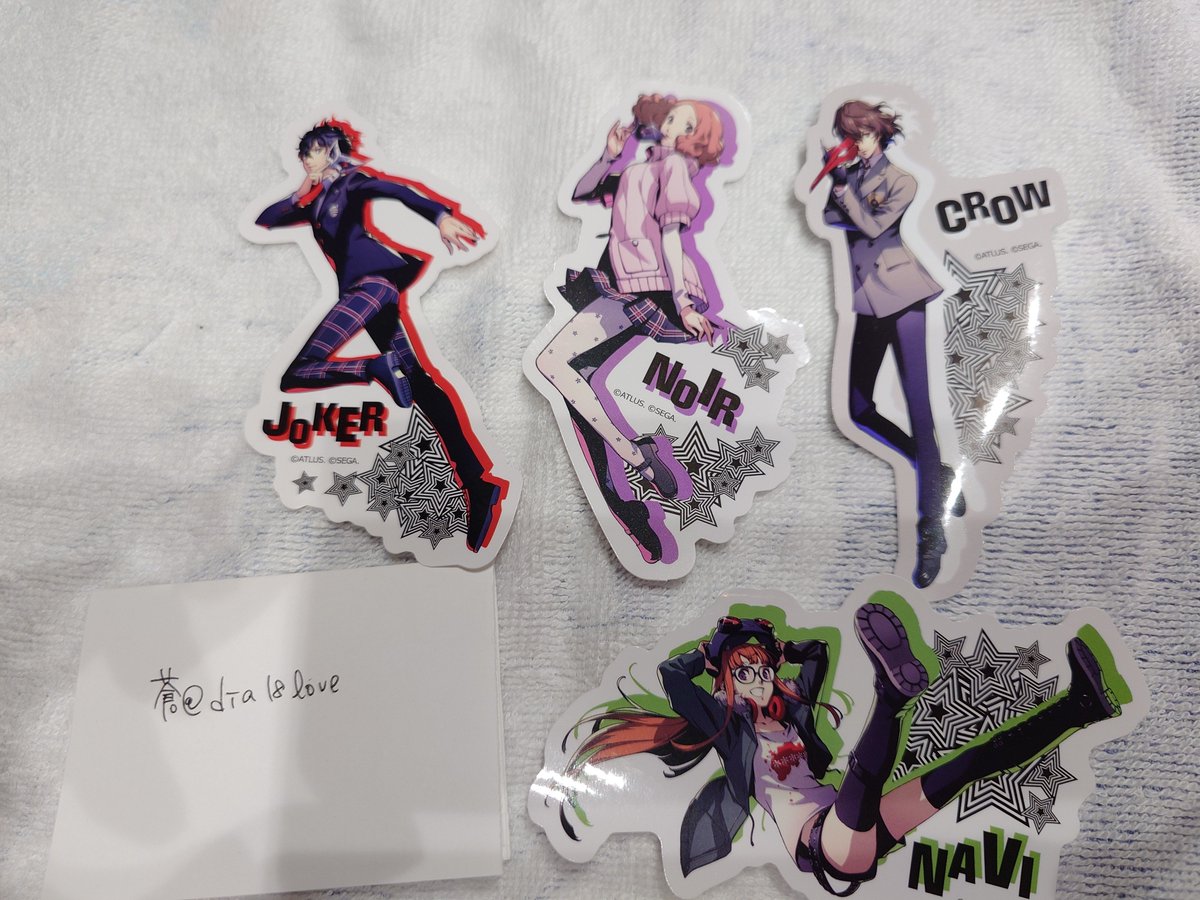 dia18love's tweet photo. 【交換】セリア Seria ペルソナ5 ダイカットステッカー

譲：☆ジョーカー､ノワール､☆クロウ､ナビ

求：パンサー

・☆は無印含む2：2での交換をお願い致します。
・無印は単品での交換OKです。
・譲渡検討しますが、全てまとめてのみです。

郵送交換のみですが気軽にお声がけ下さい。 https://t.co/Z1kHnSN4xV