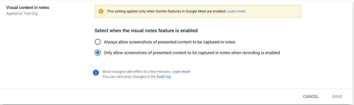 arapote_tweet's tweet photo. 予告！（秋頃予定）
Google Meet の議事メモ機能に文章だけでなくスクリーンショットや図が挿入されるようになります！🎉
個人的にはすごく嬉しい🙌
とは言え情報漏洩リスクも発生するので、管理者は事前に（本日から）機能をオフにできます！
#GoogleWorkspace #Update #Meet
https://t.co/QxBVA6ynJK https://t.co/VCLQkZNIxJ