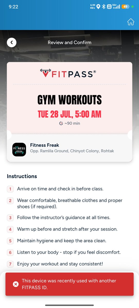 Ma_ddy147's tweet photo. Yet another Be Fit issue. The FITPASS app is blocking my gym check-in with the error: "This device was recently used with another FITPASS ID." Please investigate and resolve this. @careinsuranceIN @FitpassIndia #BeFit #FITPASS https://t.co/iC0sl7uc1t