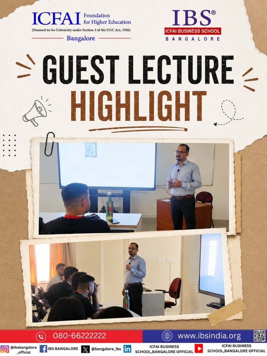 bangalore_ibs's tweet photo. IBS Bangalore hosted Mr. Ramesh Yeligar, CEO of StruArch, for an insightful Guest Lecture session on strategy, technology, digital transformation, leadership &amp; industry trends. His real-world insights inspired students to think beyond textbooks.

#IBSBangalore #MBA #ICFAI #IFHE https://t.co/l6C5vp5acq
