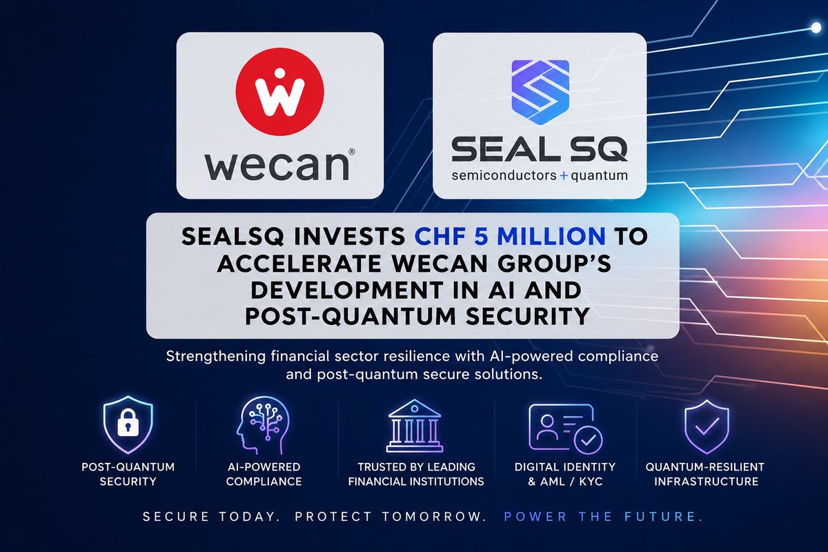 CreusMoreira's tweet photo. As quantum computing moves closer to reality, the financial sector faces one of its biggest cybersecurity transformations since the introduction of online banking. Banks, wealth managers and digital asset platforms must prepare now for the migration to Post-Quantum Cryptography (PQC), protecting sensitive data and digital transactions against future quantum-enabled attacks.

That is why @SEALSQcorp is investing not only in post-quantum semiconductors and hardware security, but also in software companies that deliver mission-critical applications to the financial industry. Our strategy is to combine quantum-resistant hardware, trusted digital identities, AI and compliance software into a fully integrated security platform.

A great example is our majority investment in Wecan Group. Through a CHF 5 million strategic commitment, SEALSQ is accelerating the development of Wecan’s AI-powered Compliance Copilot and post-quantum financial security platform. Wecan already serves leading financial institutions, including Pictet, Lombard Odier, Edmond de Rothschild, Syz and Barclays, making it an ideal platform to deploy quantum-safe compliance, digital identity, AML, KYC and secure transaction solutions at scale. (Sealsq⁠)

The future of financial security will not rely on hardware or software alone. It will require an integrated post-quantum ecosystem where secure chips, cryptography, trusted identity, AI and compliance work together. This is the vision SEALSQ is building today.