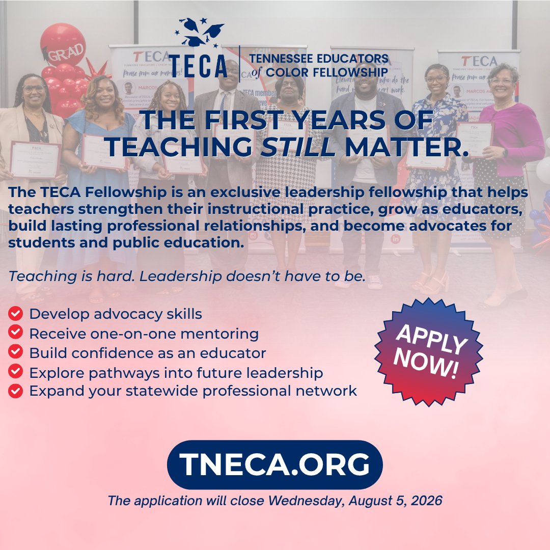 TNEdColorAllies's tweet photo. 🗣️ 26-27 apps are open for The Ascension Project and TECA Fellowship! 
Our professional &amp; culturally relevant programs develop leadership skills, provide mentorship, explore real-world experiences, &amp; promote education advocacy.

Apply by Weds, August 5 at https://t.co/Zip2bMTH8k! https://t.co/aVtBtqDFGq