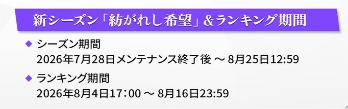 GameInfi0's tweet photo. 明日から新シーズン！
でもアプデとランキング開始はまだあとだから注意が必要だね❕
グロウエッグガチャはランキング終わったあとなのか🤔

新シーズン
　7/28〜8/25

キャラクター調整
　8/4

ランキング
　8/4〜8/16

グロウエッグガチャ
　8/17〜8/24

水着ガチャ
　8月中旬……（いつ⁉️） https://t.co/LtCCNIhjdt