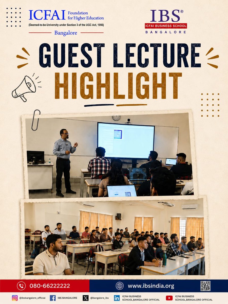 bangalore_ibs's tweet photo. IBS Bangalore hosted Mr. Ramesh Yeligar, CEO of StruArch, for an insightful Guest Lecture session on strategy, technology, digital transformation, leadership &amp; industry trends. His real-world insights inspired students to think beyond textbooks.

#IBSBangalore #MBA #ICFAI #IFHE https://t.co/l6C5vp5acq