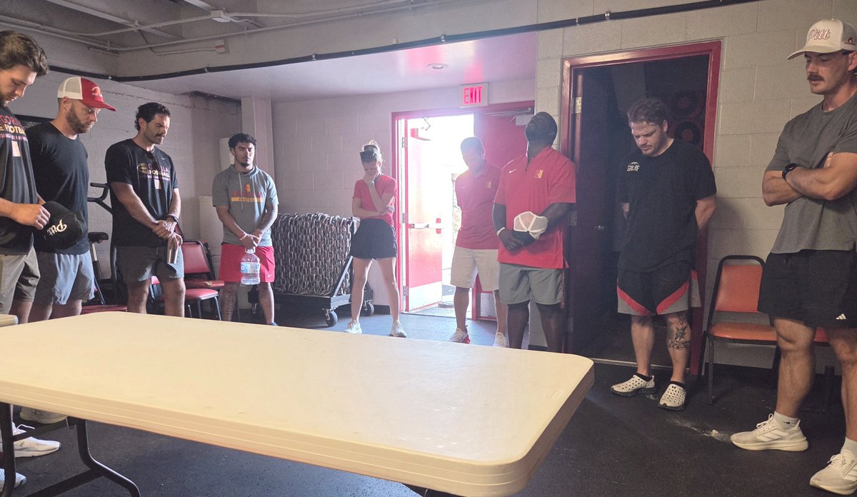 _CoachNutt's tweet photo. Staff prayer-walk ✅️

Prayed over opponents, fans, gameday atmosphere, visitors, band, players, sidelines, refs, medical staff; fears, anxieties, insecurities, pride; communication, expectations, execution.

Ready to go to war with these men. 

#OwnIt https://t.co/KdccXaDsL1