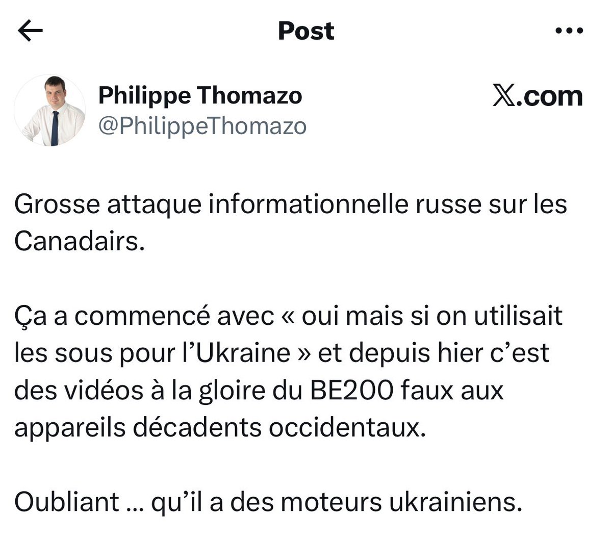 f_philippot's tweet photo. Regardez avec l’exemple de ce tweet (⤵️) à quoi sert le fait d’agiter sans cesse « l’ingérence russe », la « guerre hybride russe » : ça sert à tenter de disqualifier toute critique de la politique gouvernementale.

- Vous critiquez le manque de Canadairs en France ?
C’est « une attaque informationnelle russe » !

- Vous déplorez la mauvaise utilisation de l’argent public : par exemple le choix de filer 17 milliards à l’Ukraine quand on annule 53 millions d’euros de crédits pour la sécurité civile : « attaque informationnelle russe ! »

- Vous estimez, comme de nombreux Espagnols qui ont même déjà interrogé leur gouvernement à ce sujet au parlement en 2024, que les sanctions de l’UE contre la Russie peuvent nuire aux équipements aériens de lutte contre les incendies ? « attaque informationnelle russe » !

Etc.

➡️ Voilà, ça sert précisément à ça !
Toute critique devient suspecte. 
Seule l’adhésion au récit gouvernemental vous permettra d’échapper à l’accusation d’être un agent de Poutine.

➡️ Évidemment il faut se moquer de cette stratégie, la dénoncer et la ridiculiser. Et continuer de dire ce qu’on a à dire.

Mais il faut aussi être lucide : elle sera de plus en plus utilisée, elle est le signe, un signe de plus, qu’on quitte totalement le terrain démocratique pour aller sur celui de la tyrannie éclairée par les saintes « valeurs européennes »…
