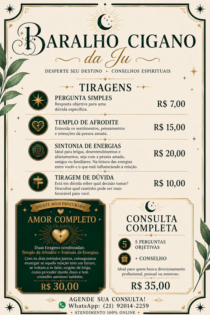 smottaj's tweet photo. ✨ Oi! Sou a Juliana e trabalho com o Baralho Cigano. 🔮

Se você busca clareza, direcionamento ou quer entender melhor seus caminhos no amor, trabalho ou vida, me chama no privado. Atendimento com respeito, sigilo e acolhimento. 🤍

#BaralhoCigano #tarot #mesaberta https://t.co/az0TORTDAk