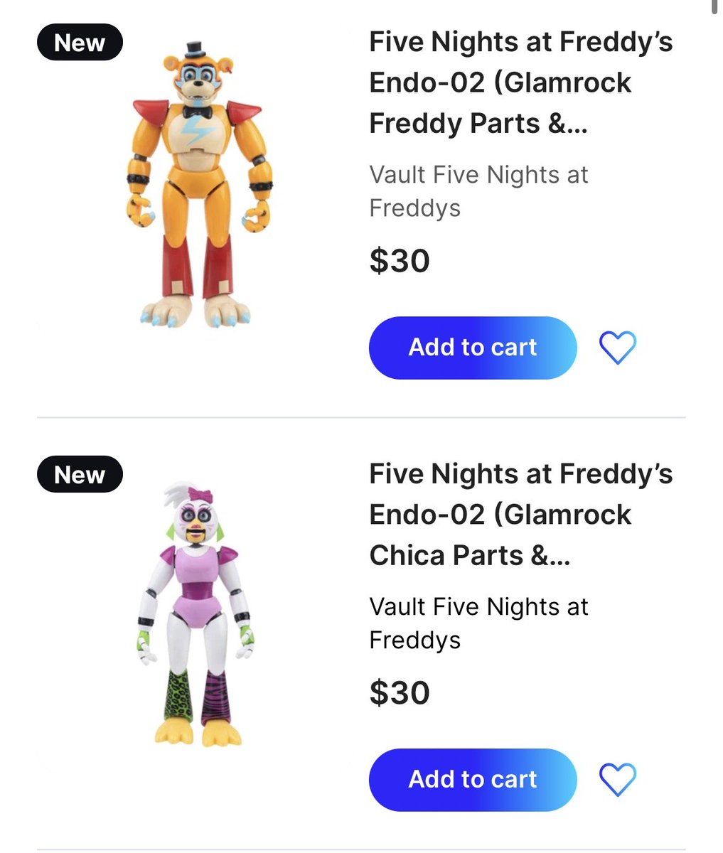 FNAFTimes's tweet photo. Wave 3 of the Endo Series have been put onto the Jazwares Website!

These include Glamrock Freddy, Glamrock Chica, Montgomery Gator, and Roxanne Wolf!

They come included with their shattered varients!

https://t.co/wpobfvJjtm https://t.co/12fDaVz2ey