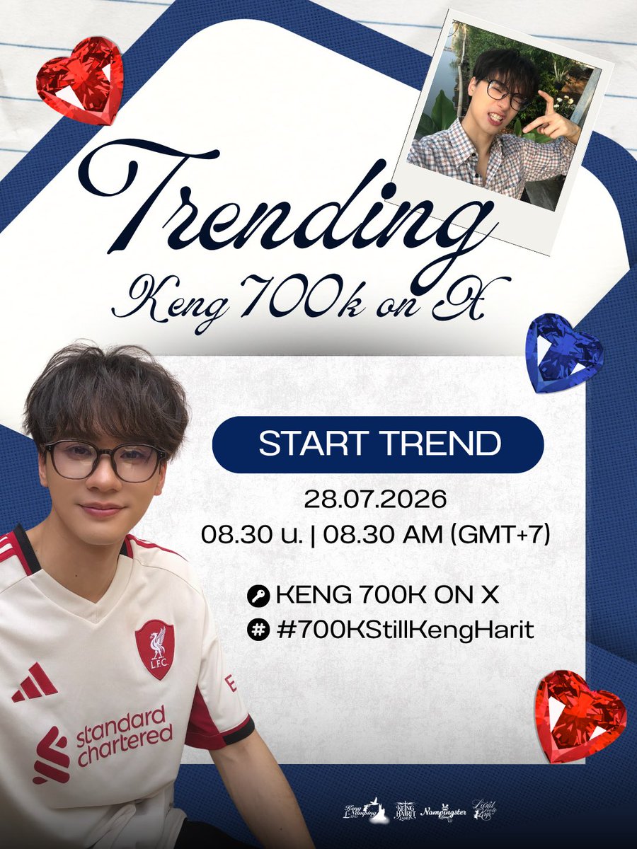 KengNampingLand's tweet photo. อะโหย๋ว พี่เก่งของพวกเรา 700K แล้ว เติบโตอย่างดีเลยสิน้าเนี่ย น้องถั่วขอเชิญชวนพี่ ๆ ทุกคนร่วมอวยพรเจ่งเจ่งในวันพรุ่งนี้กันคับผม

📆 28.07.2026
⏰ 8.30 น. | 8.30 AM (GMT+7)
🔑 KENG 700K ON X 
#️⃣ #.700KStillKengHarit   

มาร่วมแสดงความยินดีให้เจ่งกันน้า 🦆
#KengHarit https://t.co/Q51HwV724v