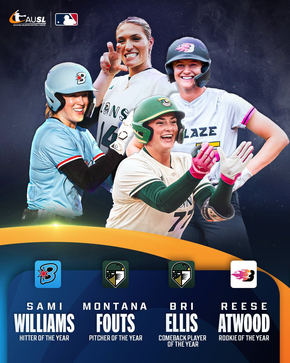 MLB's tweet photo. The best of the diamond 🥎

Congratulations to the 2026 AUSL Season Award winners! https://t.co/Sz2ejrjOB0