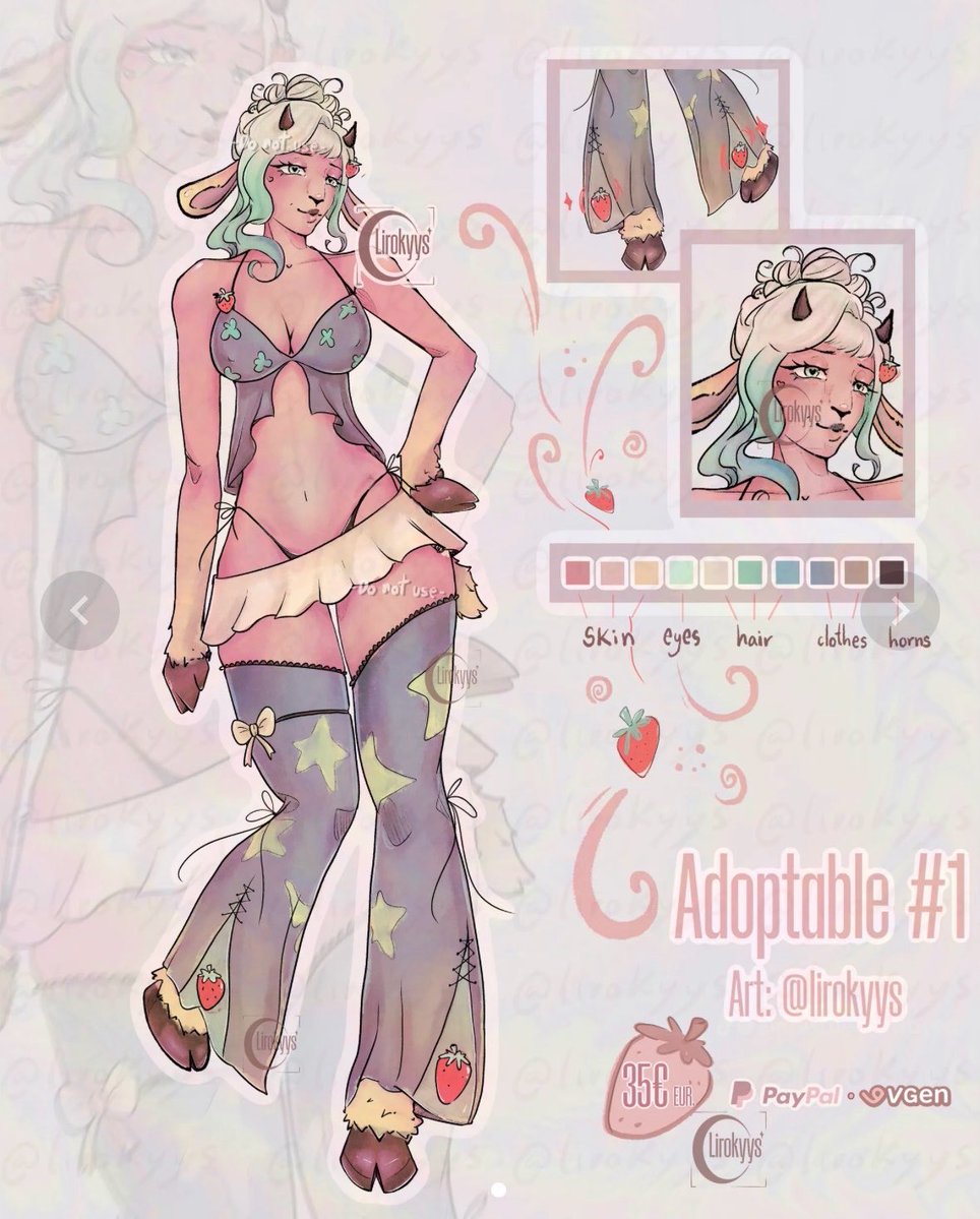 lirokyys's tweet photo. Strawberry Lamb 🍓 ⊹ ࣪ ˖ ໒꒱

𑣲⋆ 35 €
𑣲⋆ Payment: PayPal

📌Includes 
𑣲⋆ Full-resolution PNG

More info in vgen!! 🍓
https://t.co/gr13p0W6e4

Rt’s &amp; like greatly appreciated 🫶🏻
#adoptable #oc #chatacterdesign #anthro https://t.co/UlNNNMJyxS
