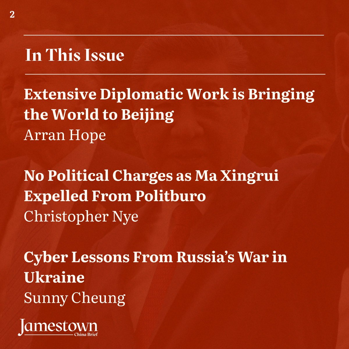 JamestownTweets's tweet photo. The new issue of China Brief is out now. Read all the articles through the link below 🔗🇨🇳

https://t.co/WEanG4cIVM

#PRC #Geopolitics #Security #ChinaBrief #JamestownFoundation https://t.co/cMBu0K1VeJ