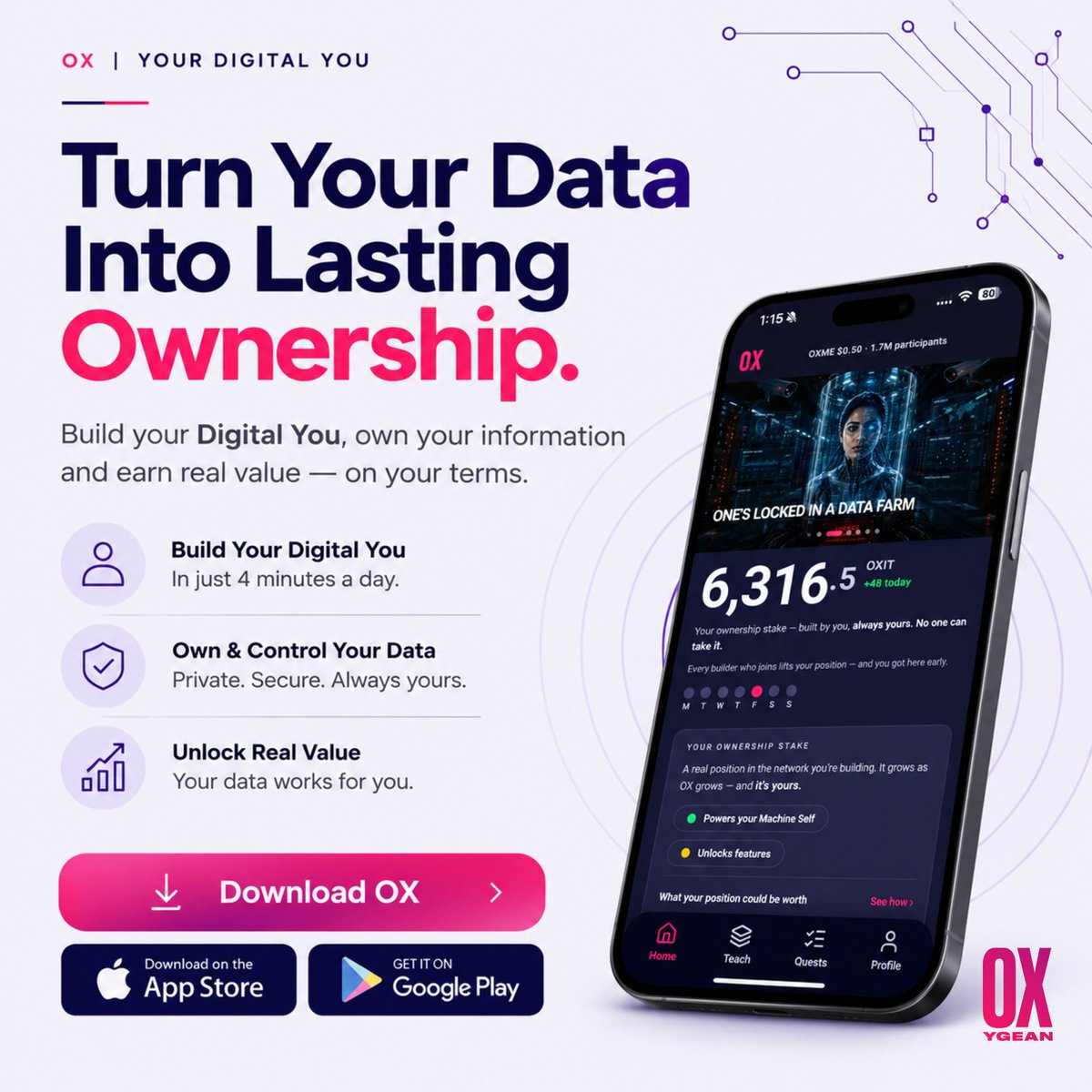 OXygean_app's tweet photo. Your data shouldn't just exist—it should work for you. Build your Digital You in just 4 minutes a day, stay in control of your information, and turn your digital presence into lasting ownership and real value.

#DigitalYou #Tech #OX #AI #OwnYourData https://t.co/dlolkDEb7g