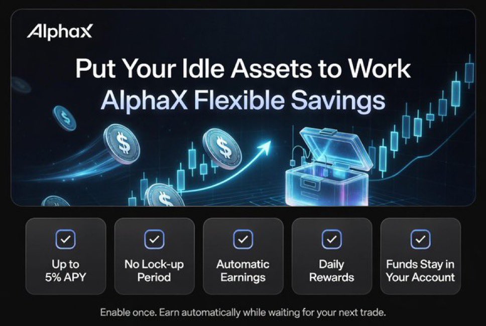 Eesha_Crypt's tweet photo. Not every day is a trading day.

While waiting for better opportunities, I found AlphaX Flexible Savings. 

It lets eligible idle assets earn automatically without locking them away, which is a nice bonus between trades.

$ASTS $NBIS $LWLG $CRDO $KOPN https://t.co/n6xoIHfDqL