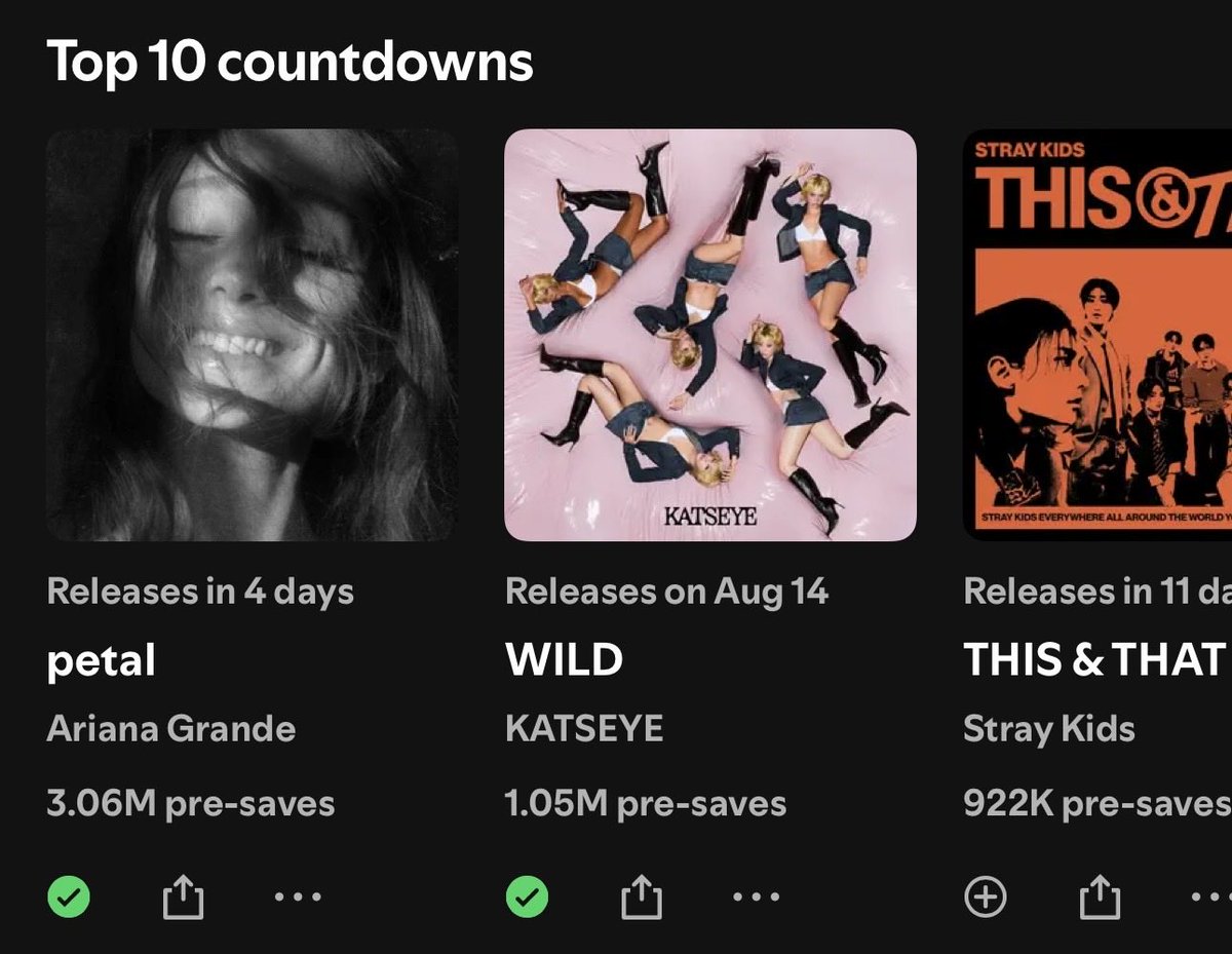 Eyekonduh's tweet photo. KATSEYE continues to hold the #2 spot on Spotify's Top 10 Countdowns with 1.05M pre-saves.

Following the release of 'Animal' they have garnered over 80k additional pre-saves. https://t.co/YtkOeqID0p