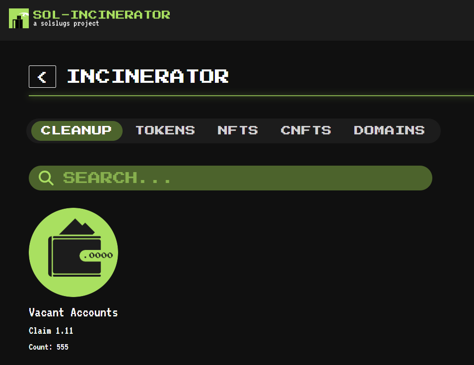 solincinerator's tweet photo. Sometimes all you need is a Solana wallet with 555 vacant accounts to claim 1.11 SOL in rent fees https://t.co/zoxm67jYnk
