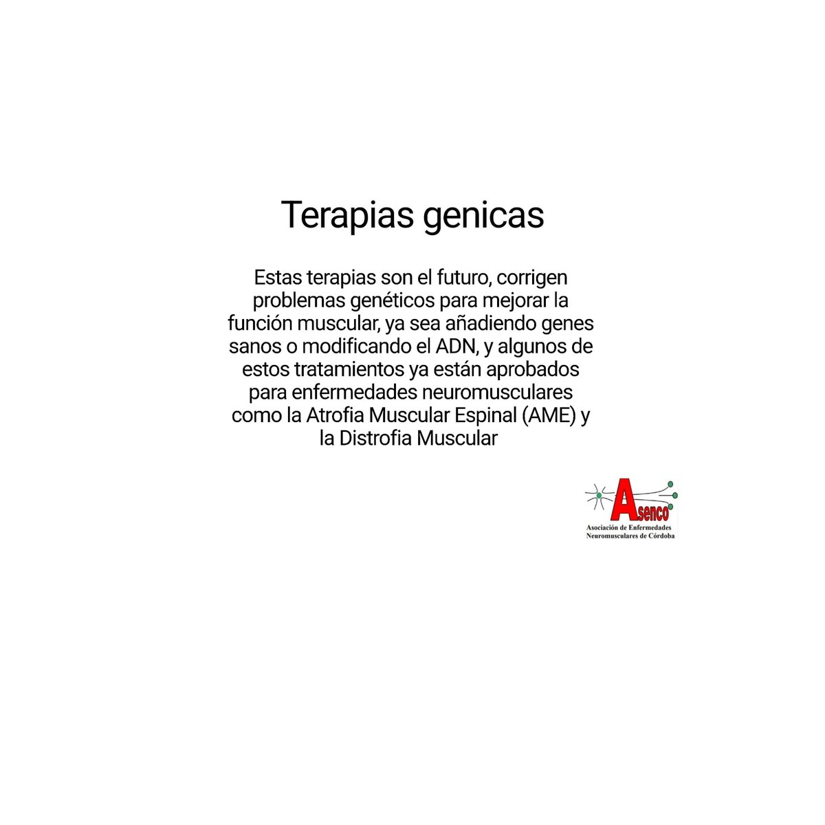 Asenco2010's tweet photo. 🧬 ¿Qué opinas de estas terapias?

🌎 Comparte este post para que llegue a quien le pueda interesar.

#enm #EnfermedadesNeuromusculares https://t.co/maff84YpBh