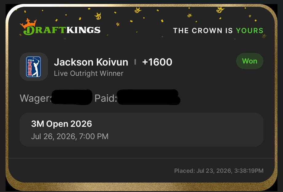 advantedgebets's tweet photo. Winner, winner chicken dinner.  Another monster win for AdvantEDGE Bets.  Get over to our discord NOW so you don't miss the next big one.   👀💰
#pga #winningbets #valuebets #advantedgebets

Tonight's MLB plays are posted
https://t.co/6lcSL7Xkg4 https://t.co/fMcFulFyGq