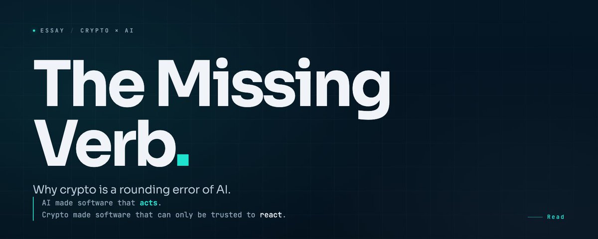 vanishree_rao's tweet photo. I said crypto's market cap is a rounding error next to AI, and that the reason isn't on anyone's list.

Here it is:

AI made software that can act.
Crypto only ever made software that can react.

That is the whole gap. 🧵  

https://t.co/Ik9kgd7wUe https://t.co/st1qXp9Z0k