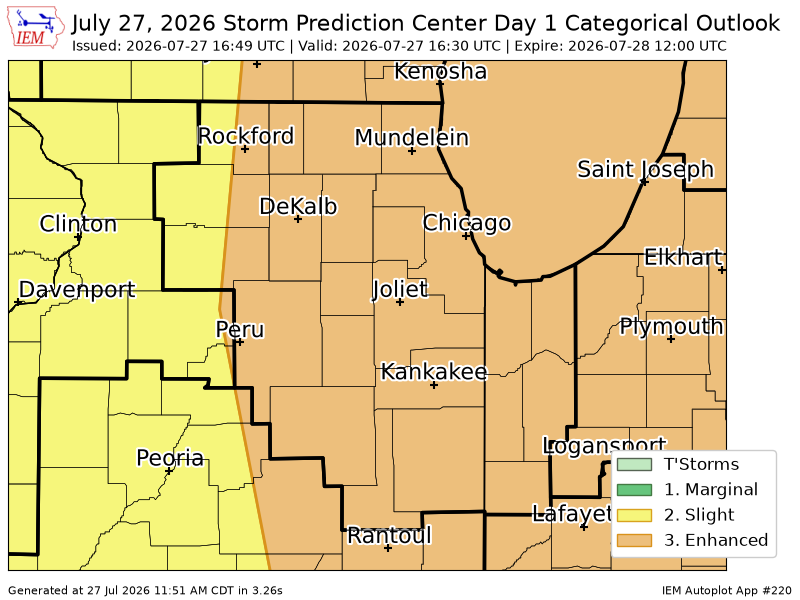 tychistorm's tweet photo. #SPC issues Day 1 Enhanced Convective Risk at Jul 27, 16:49z for LOT https://t.co/ICOOgfFgQH https://t.co/i7IdAgmcba