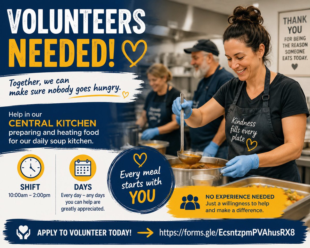 hp_scotland's tweet photo. 🍲 Volunteers Needed Help Feed Those Who Need It Most ❤️

Could you spare a few hours to make a real difference?

We are looking for volunteers to help in our Central Kitchen, preparing and heating food for our daily soup kitchen.

🕙 Shift: 10:00am – 2:00pm
📅 Days: Every day any days you can help are greatly appreciated.

No experience is needed, just a willingness to help. Whether you can volunteer once a week or more, your time will help us provide hot meals to people experiencing homelessness and hardship.

👉 Apply to volunteer here: https://t.co/f8ogyzipEH

Please share this post and help us find more amazing volunteers. Together, we can make sure nobody goes hungry. 💙