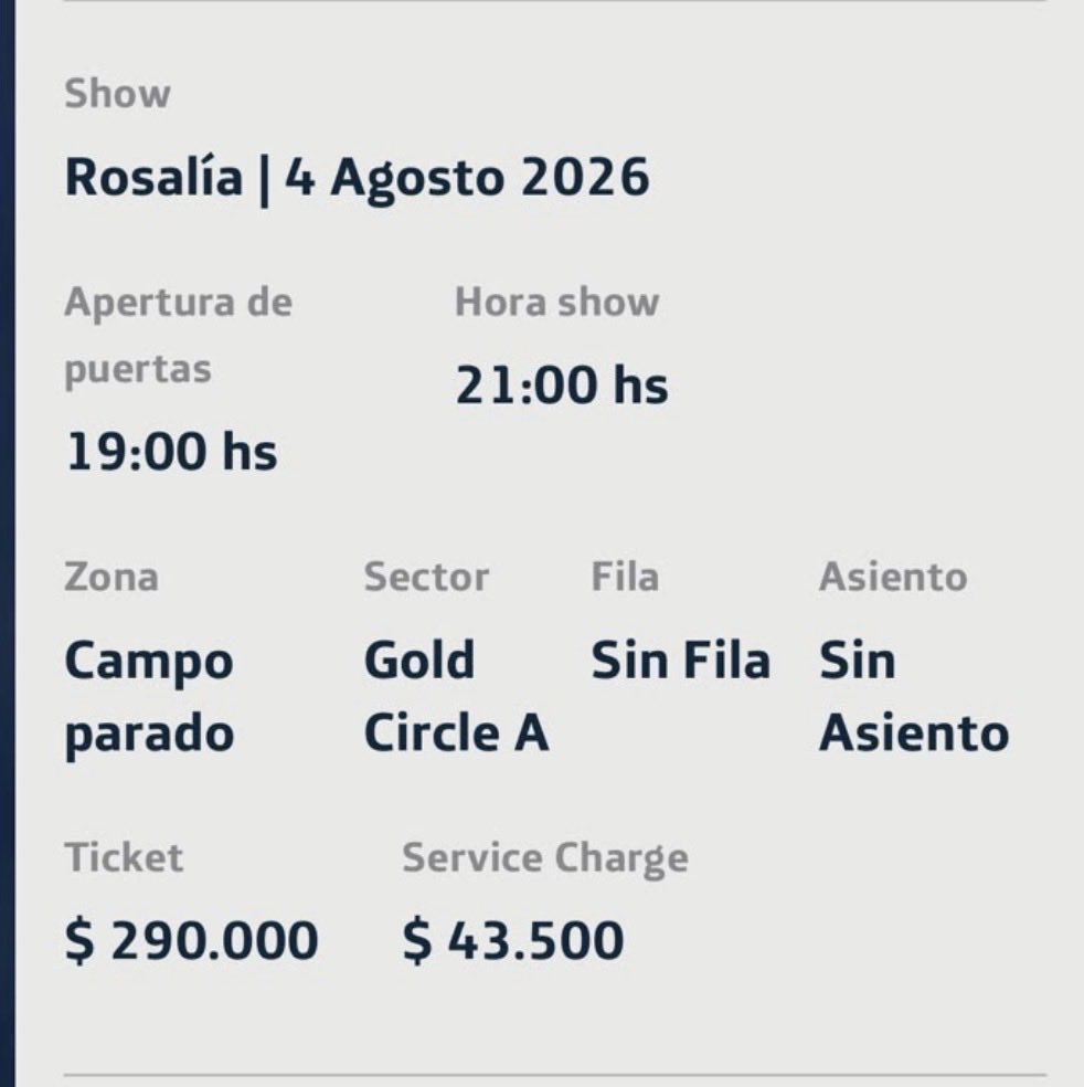 alogiles's tweet photo. Hola vendo 2 entradas para La Rosalia el 4/8. 
#rosalia #rosaliargentina https://t.co/4G52iqxFjt