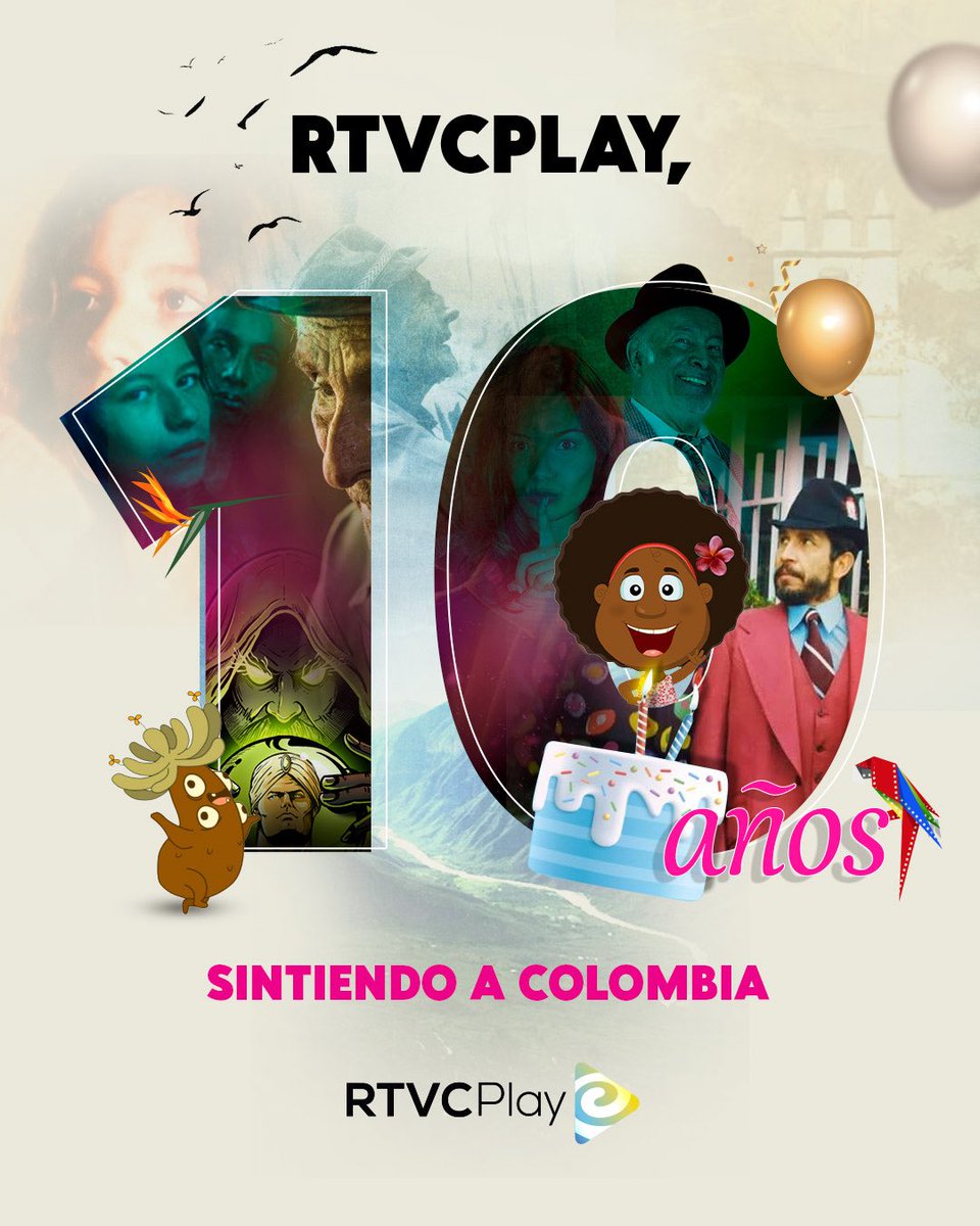 RTVCPlay's tweet photo. ▶️😍 ¡Ámix! ¡En RTVCPlay cumplimos 10 años! Nuestra plataforma de streaming gratuita de @INRAVISIONco nació el 27 de julio de 2016 y tiene en su catálogo más de 350 películas de cine colombiano. 

🎈🎉 Disfruta totalmente gratis de miles de contenidos en https://t.co/TqCuqUpdyP https://t.co/n9NmyuRYZG